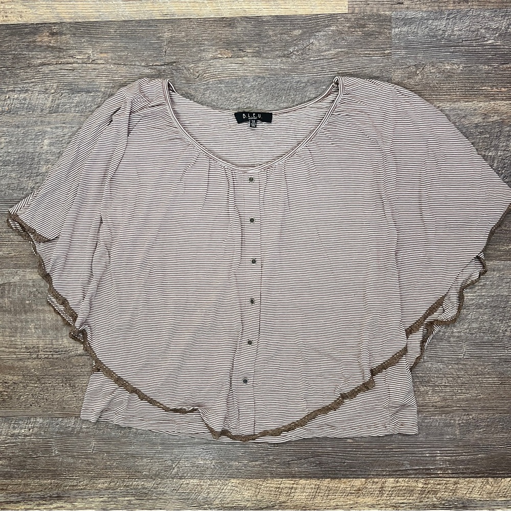 BLEU brown and white striped cap top size 1X XL B169